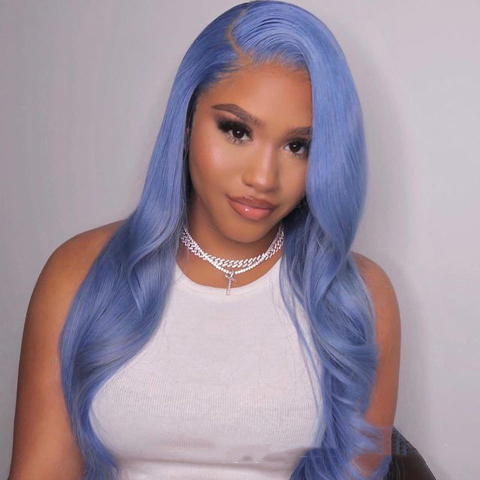Light Blue Body Wave Human Hair Lace Front Wig.