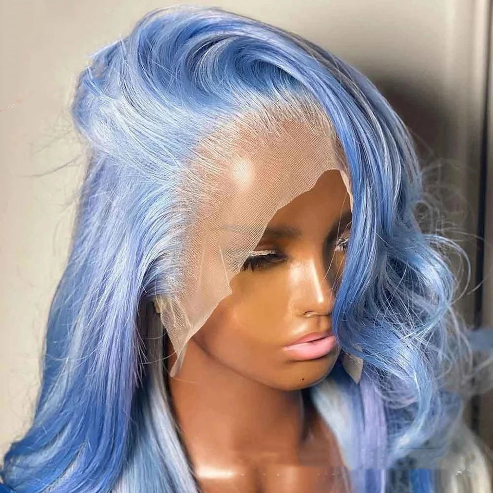 Light Blue Body Wave Human Hair Lace Front Wig.