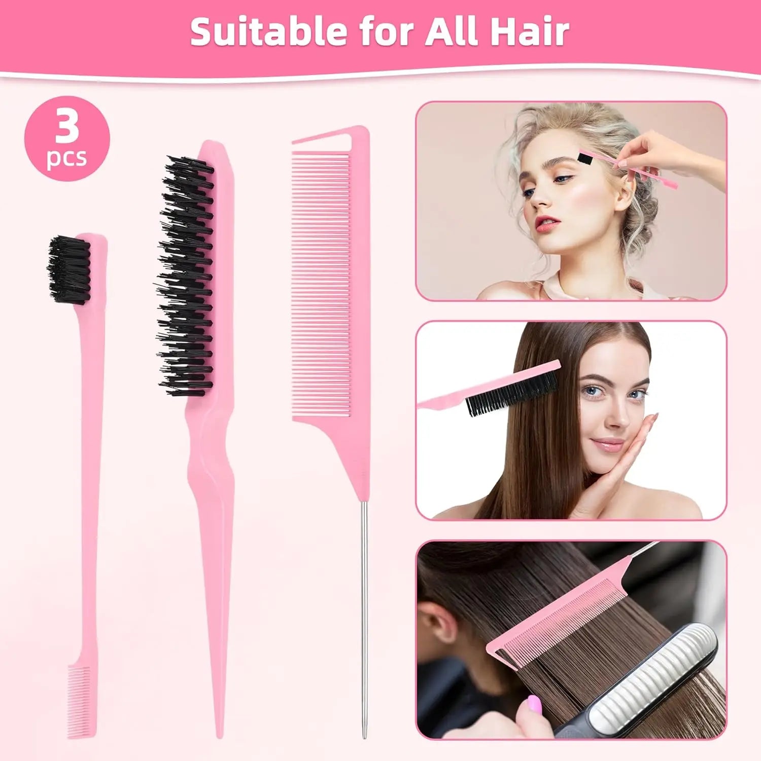 Combs Set for Natural, Curly, Wet/Dry, Black Hair, Flex Detangling Brush set for Hair Styling
