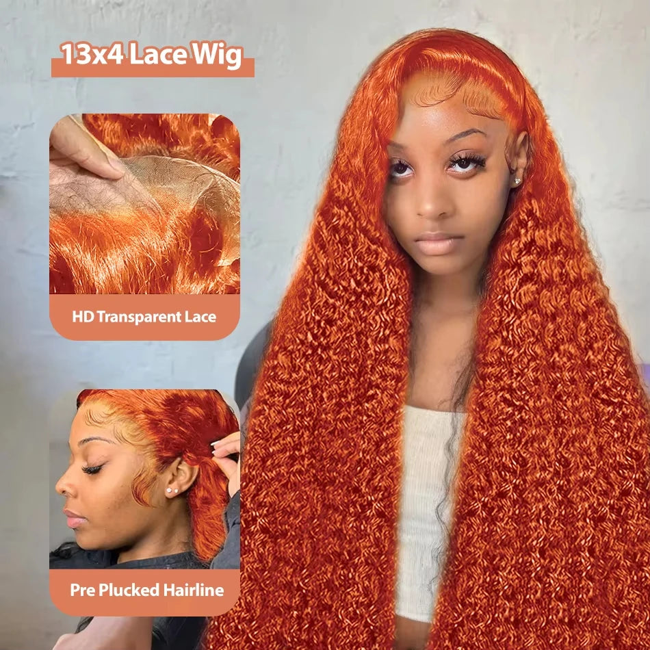 Orange Ginger Water wave         13x6 HD lace frontal  “30”