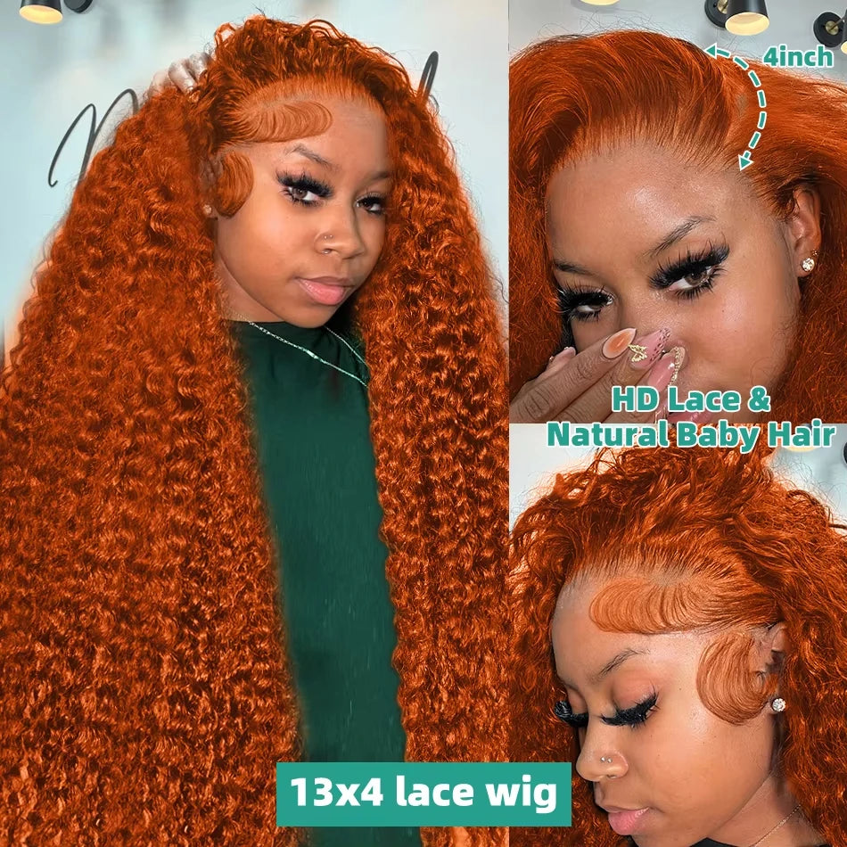 Orange Ginger Water wave         13x6 HD lace frontal  “30”