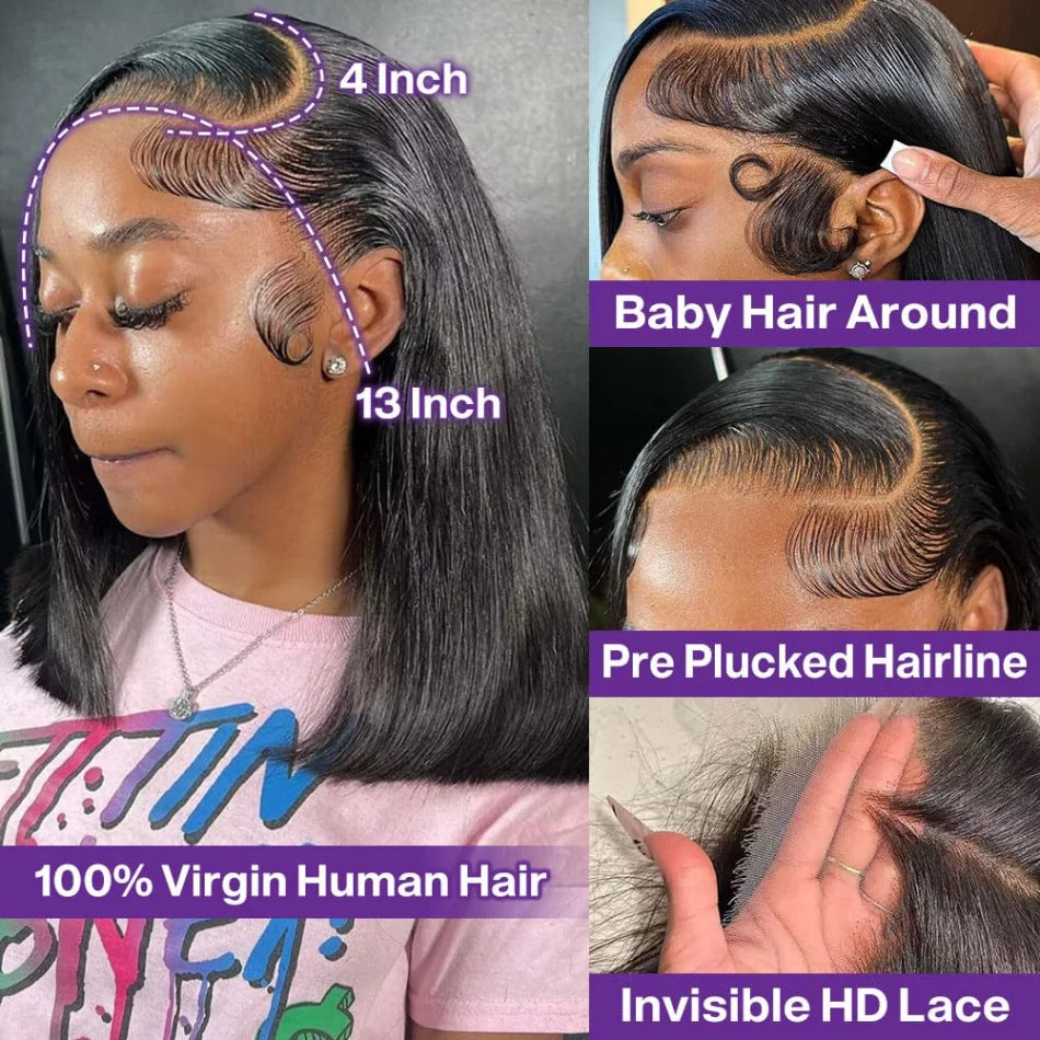 Bob Wigs Human Hair 13X6 Lace Front Wigs 220 Density Short Straight Hd Transparent Lace Frontal Wigs Brazilian Closure For Women