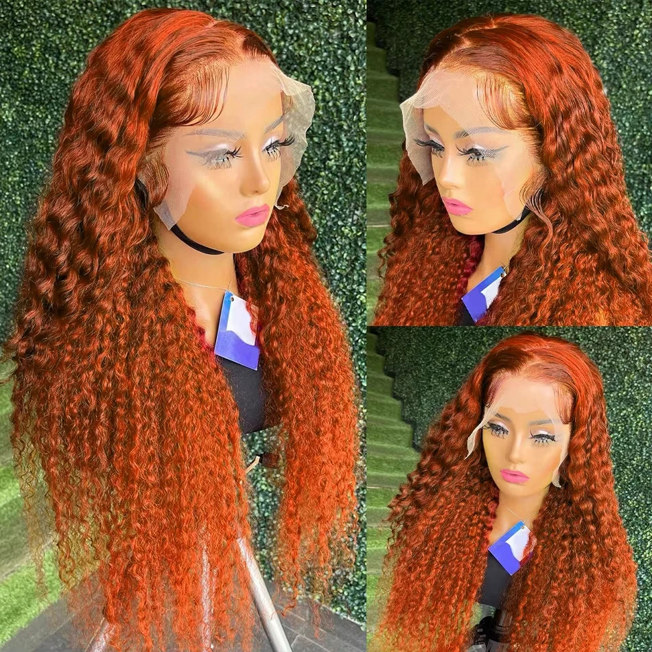 Orange Ginger Water wave         13x6 HD lace frontal  “30”