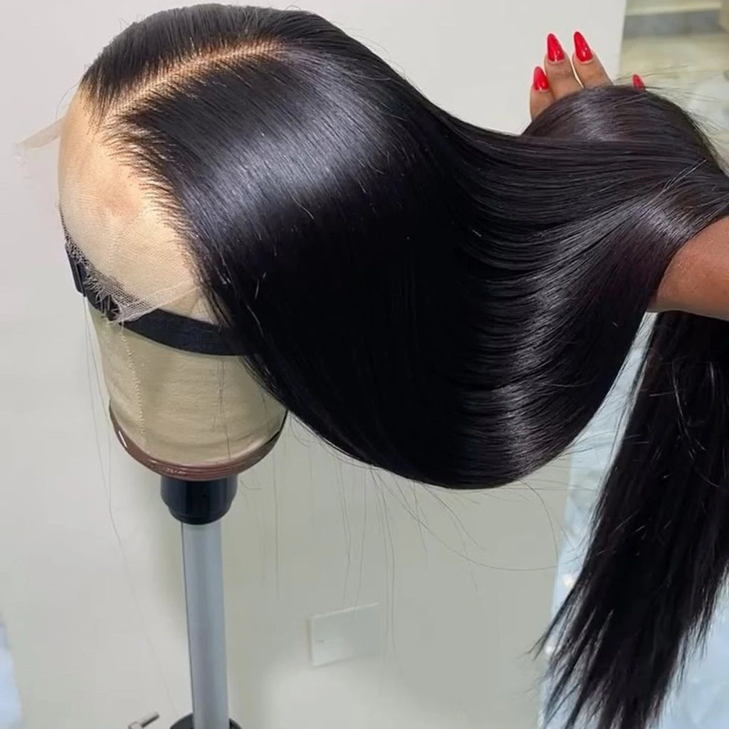Bone Straight 13x4 and 5x5 Glueless Invisi-Drawstring Black l 360 Full Lace Wig