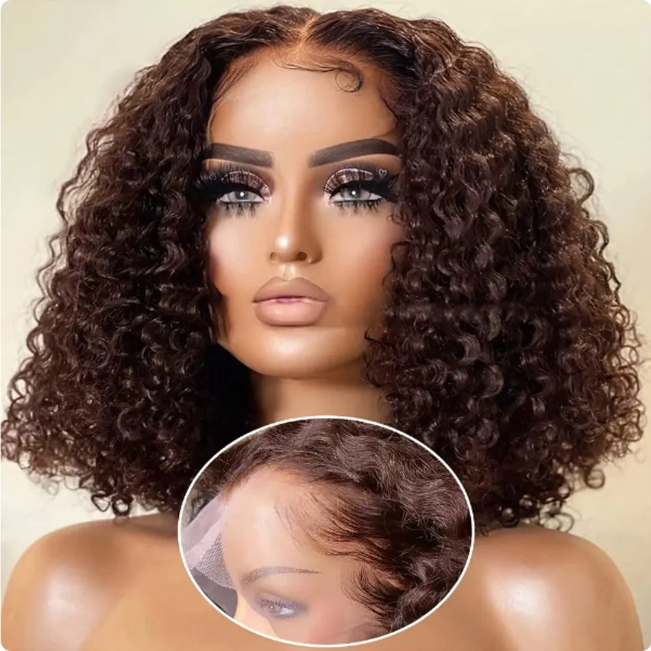 Chocolate Brown kinky Curly Short 13x4 Brazilian Bob