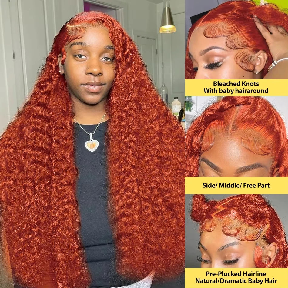 Orange Ginger Water wave         13x6 HD lace frontal  “30”