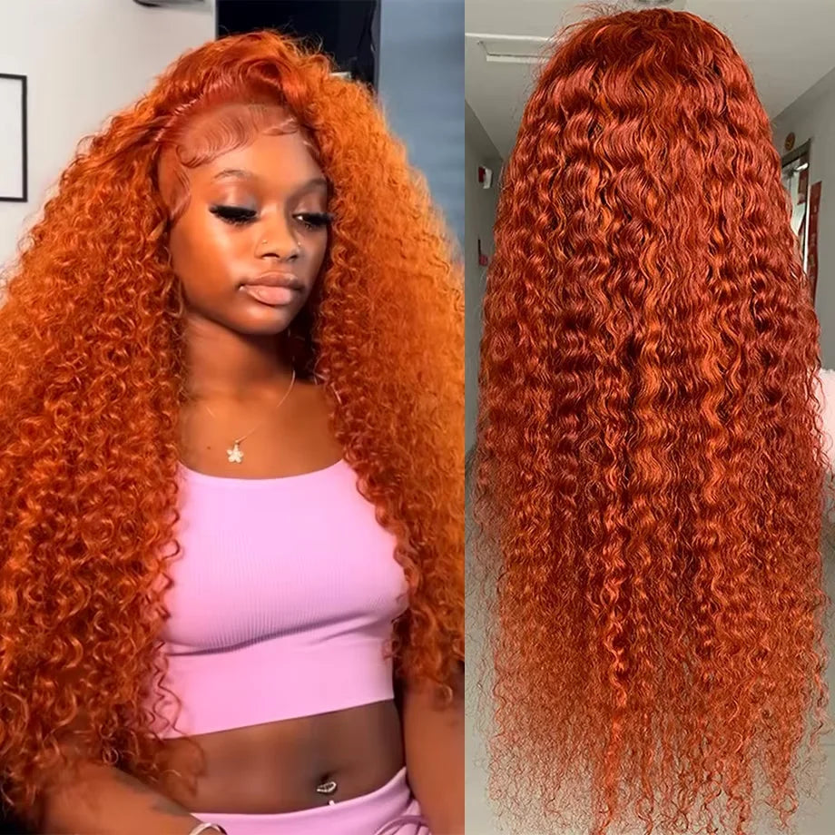 Orange Ginger Water wave         13x6 HD lace frontal  “30”