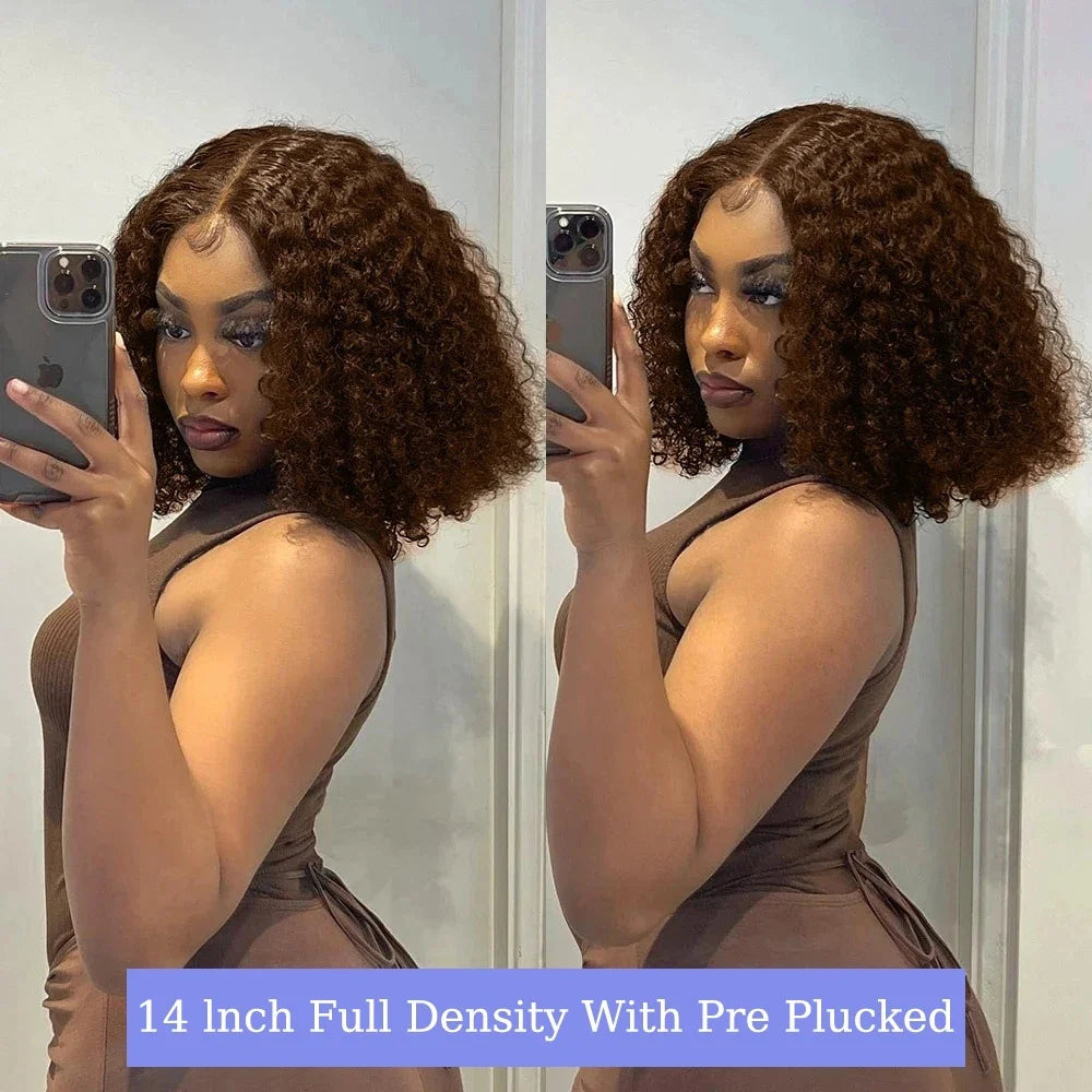 Chocolate #4 PrePlucked Kinky Deep Water Wave Brazilian Bob 13x4 Lace
