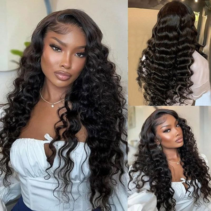 Jet Black Deep Wave Human Hair HD Lace Front  |13x4, Loose Wave, 30 inches & up